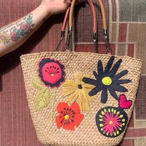 Trina turk straw tote bag